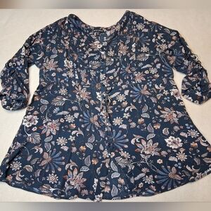 Hilary Radley Navy Floral Blouse